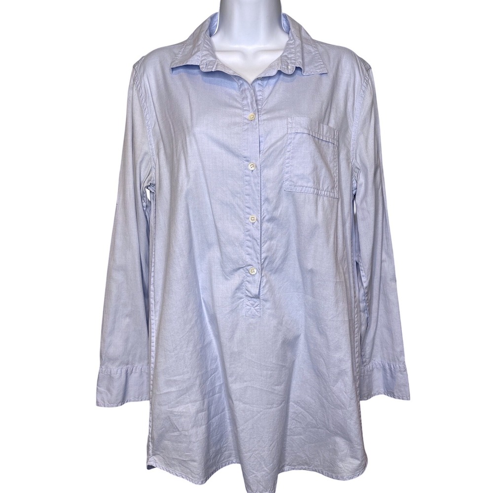 J Crew Womens Light Blue Popover Tunic Top Size M Long Sleeve‎ Career Preppy